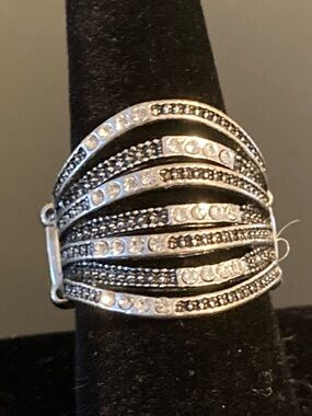 paparazzi Black and Silver Multi-Row Crystal Dome Ring